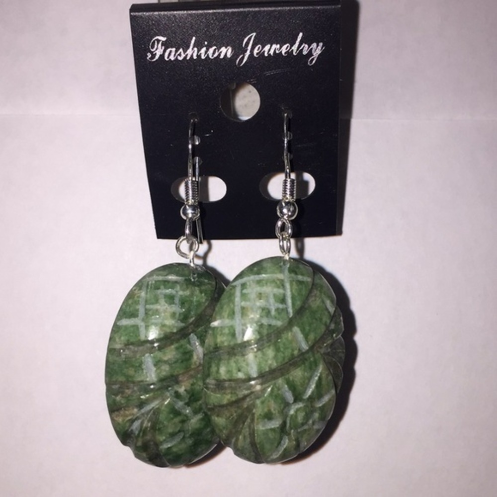 Green stone & sterling silver earrings